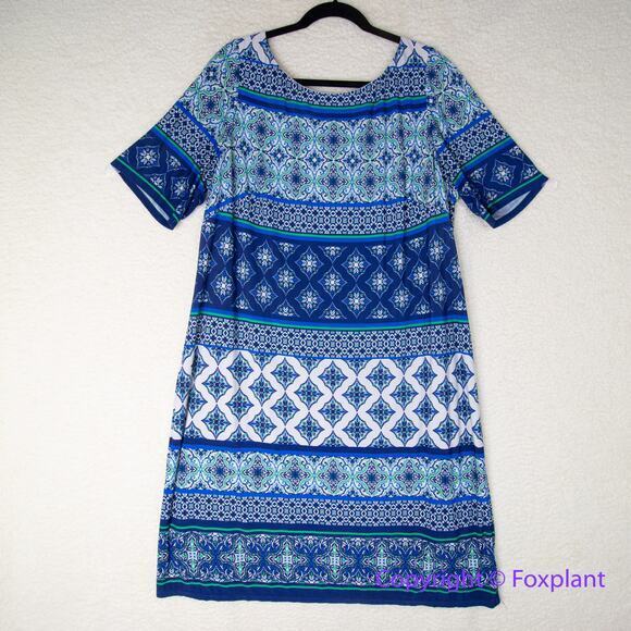 Eliza J Geo Striped Knit Dress blue gold‎ zipper, plus size 18W - Picture 2 of 12